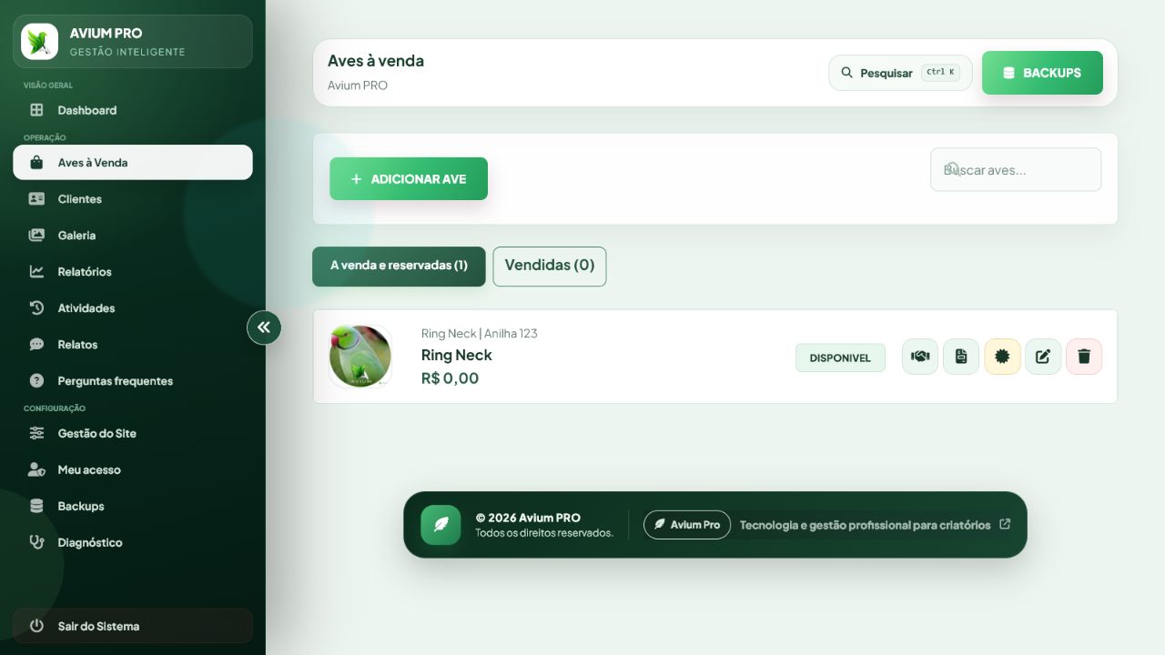 Lista administrativa real de aves à venda