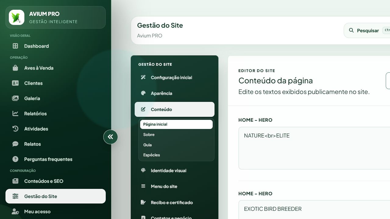 Editor real dos textos das páginas públicas