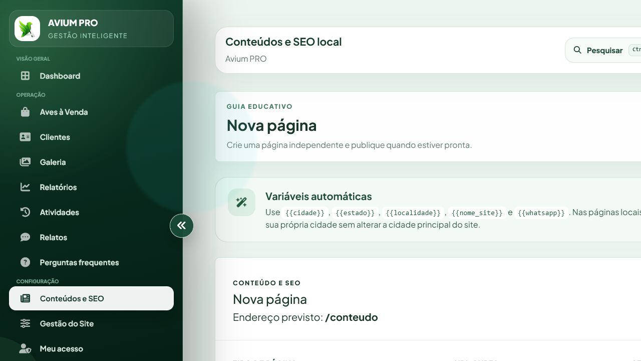 Formulário real para criar um guia educativo